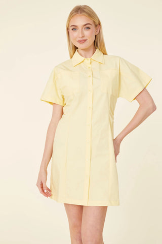 Yellow Poplin Elastic Back Waist Dress