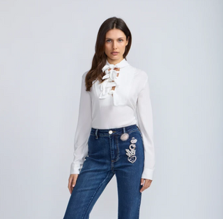 Tie Front Collar Blouse