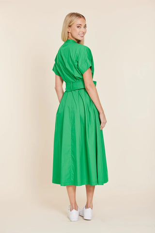 Poplin Darted Waist Long Belted Dress