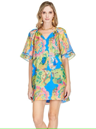 Jade Trimmed Peasant Dress