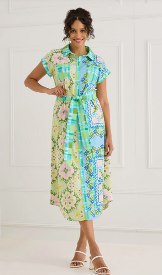 Willa Dress-Blue Floral Folk
