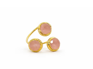Stone Triple Ring-Pink Rose Quartz