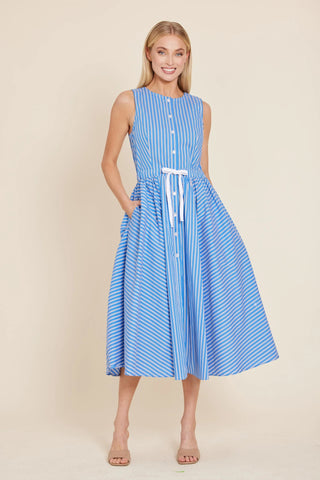 Poplin Long Stripe Dress W/ Drawstring