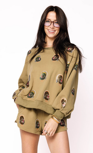 Olive Green Scattered Turkey Sweatshirt