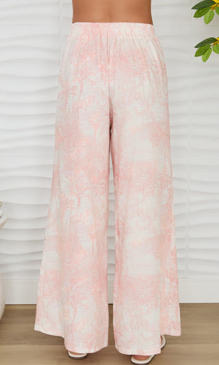 Island Print Pleated Elastic Waist Pants