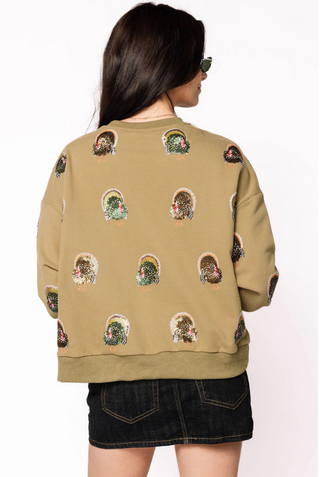 Olive Green Scattered Turkey Sweatshirt