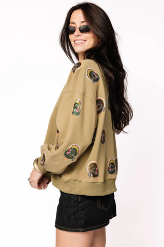 Olive Green Scattered Turkey Sweatshirt