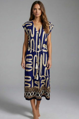 MEDITERRANEAN SCRIPT MAXI DRESS