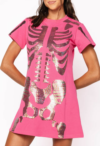 Hot Pink Multi Skeleton Body Tee Dress