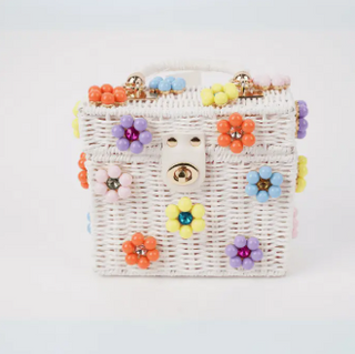 Wicker Bucket Daisy Flower Purse-Multi