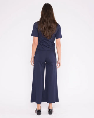 Ponte Knit Wide Leg Pant Cropped Navy