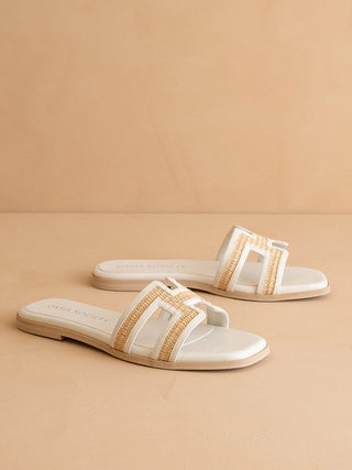 The Ena White H Cutout Raffia Slide