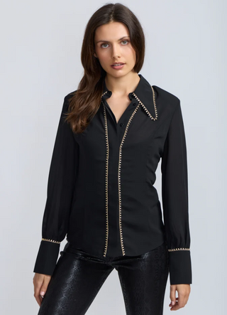 Gold/Crystal Piped Trim Blouse