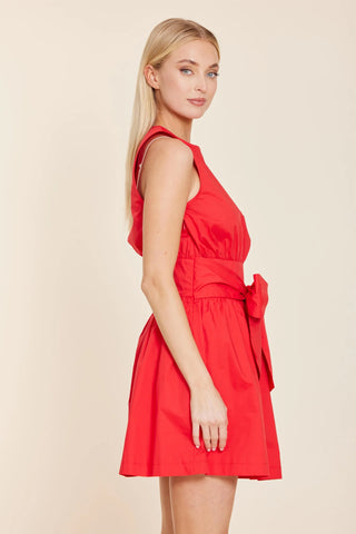 Poplin Sleeveless Belted  Dress