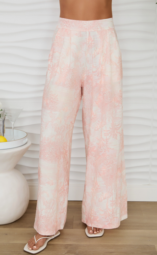 Island Print Pleated Elastic Waist Pants