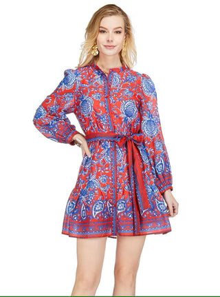 Joy Joy Button Front Flutter Hem Dress