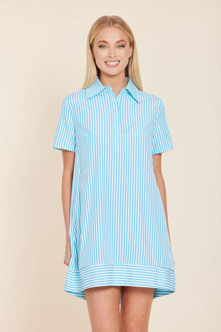 Striped Poplin Shift Dress W/ Side Pockets