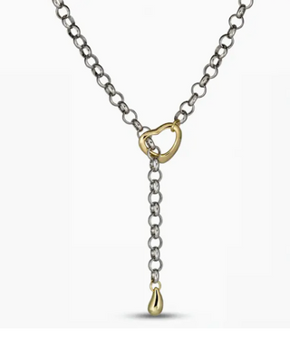 Mixed Metal Lariat with Heart Accent