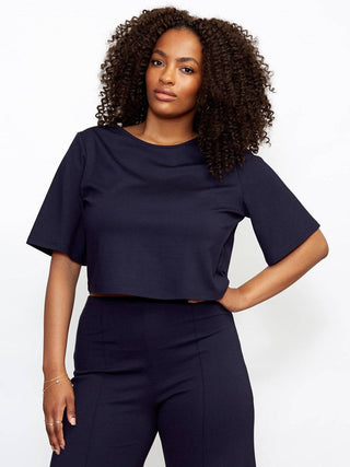 Ponte Knit Short Sleeve Top Navy