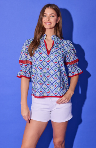 Lottie Top: Light Blue Cherry