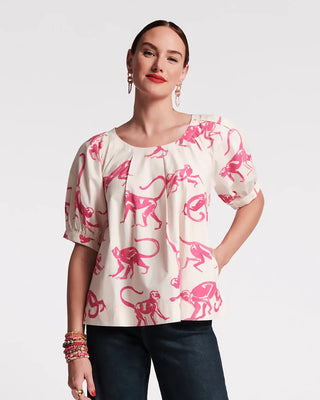 Zonda Top Pink Monkey Cotton Poplin Blouse