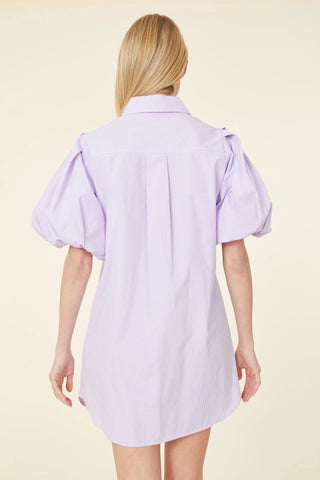 Purple Puff Sleeve Stripe Dress