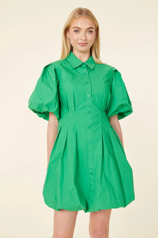 Poplin Balloon Dress Green
