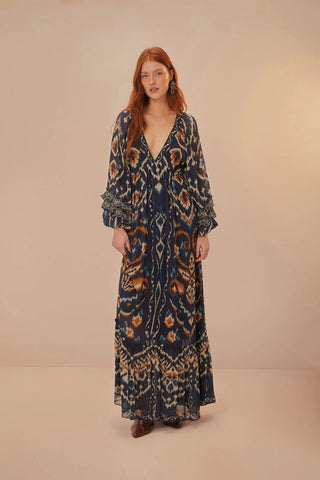 Pineapple Ikat Blue Raglan Maxi Dress
