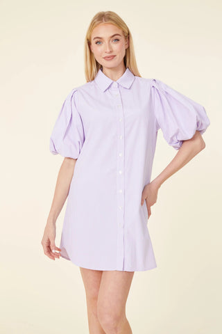 Purple Puff Sleeve Stripe Dress