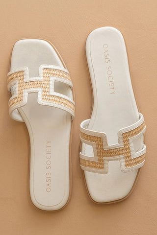 The Ena White H Cutout Raffia Slide