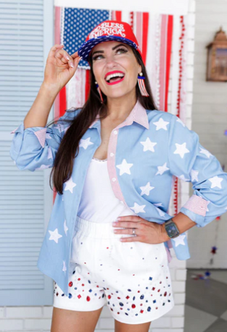 White Denim Patriot Bling Shorts