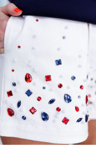 White Denim Patriot Bling Shorts