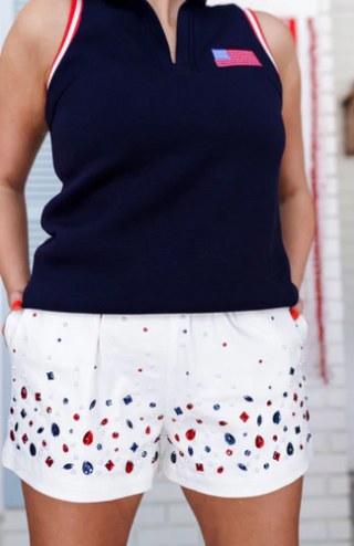 White Denim Patriot Bling Shorts