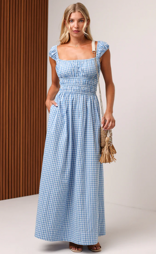 Emilia Maxi Dress in Pacific Gingham