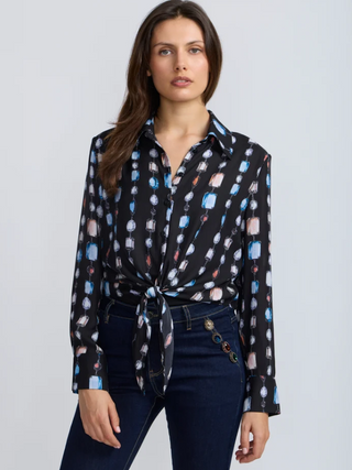 Jewel Print Tie Front Blouse