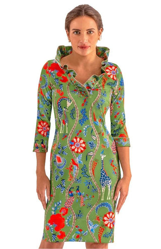 Olive Ruffle Neck Dress