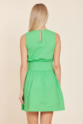 Poplin Sleeveless Belted  Dress