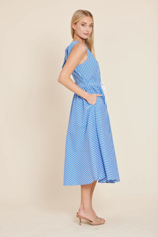 Poplin Long Stripe Dress W/ Drawstring