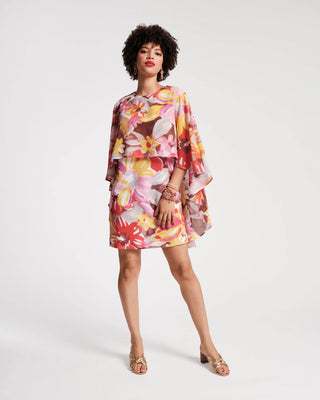 Mini Cape Dress Sun Floral Poly Chiffon