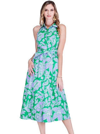 Fitted Halter Shirt Dress in Green Petal