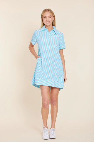 Striped Poplin Shift Dress W/ Side Pockets