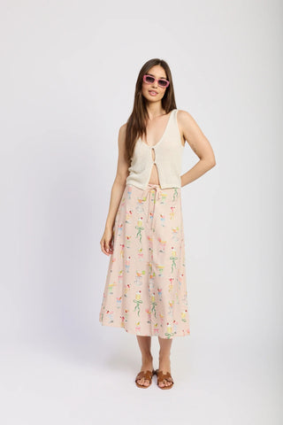 Button A-Line Midi Skirt