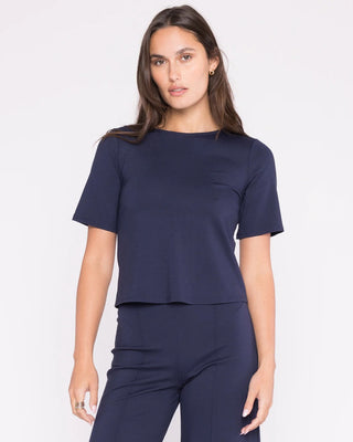Ponte Knit Short Sleeve Top Extended Navy