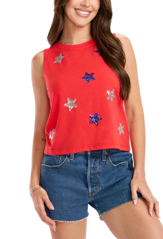 Stars of Summer Sequin Cropped Tank Top