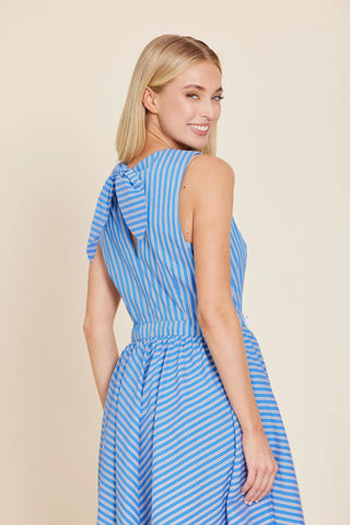 Poplin Long Stripe Dress W/ Drawstring
