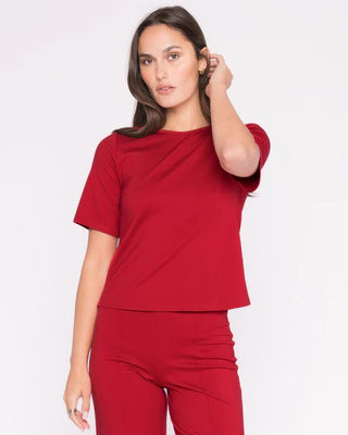 Extended Ponte Knit Short Sleeve Top