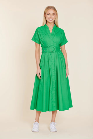Poplin Darted Waist Long Belted Dress