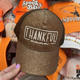 Thankful Mama Glitter Ponytail Cap